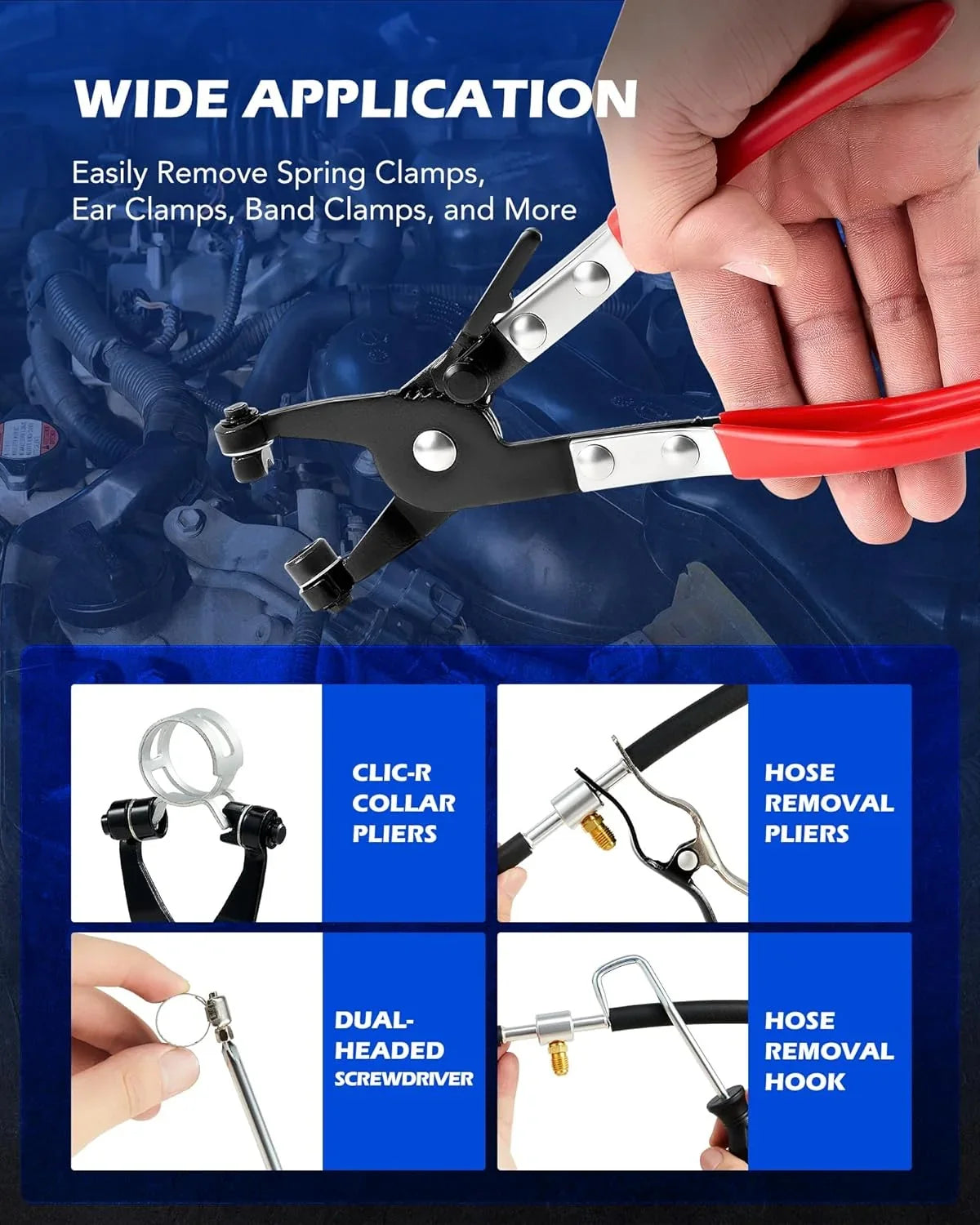 9 Piece Heavy Duty Hose Clamp Plier Set For Fuel Oil Water Brake and Cooling - FairTools