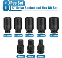 1/2" Dr Axle CV Joint Impact Socket Set 8 Piece FairTools