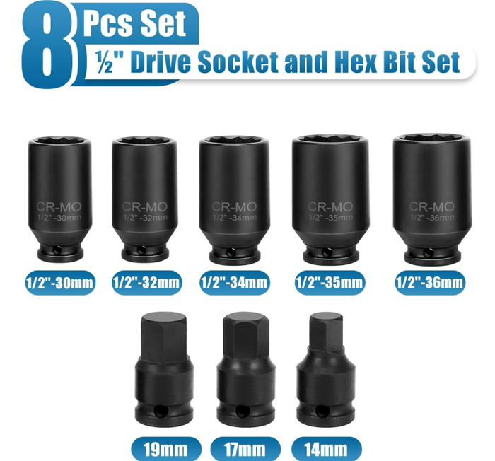 1/2" Dr Axle CV Joint Impact Socket Set 8 Piece FairTools