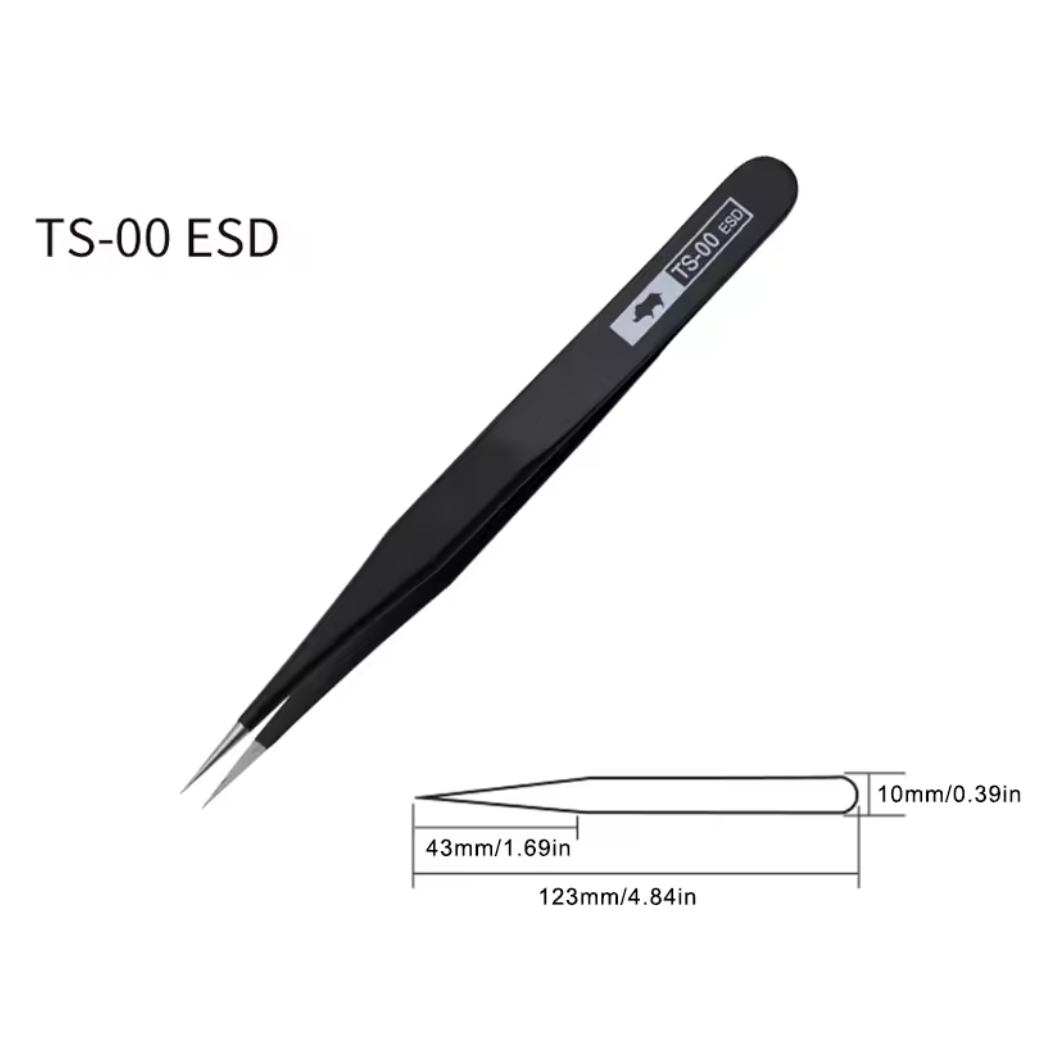 RHINO RH TS ESD Anti-Static High-Precision Super Hard Tweezers (Matte Black) FairTools