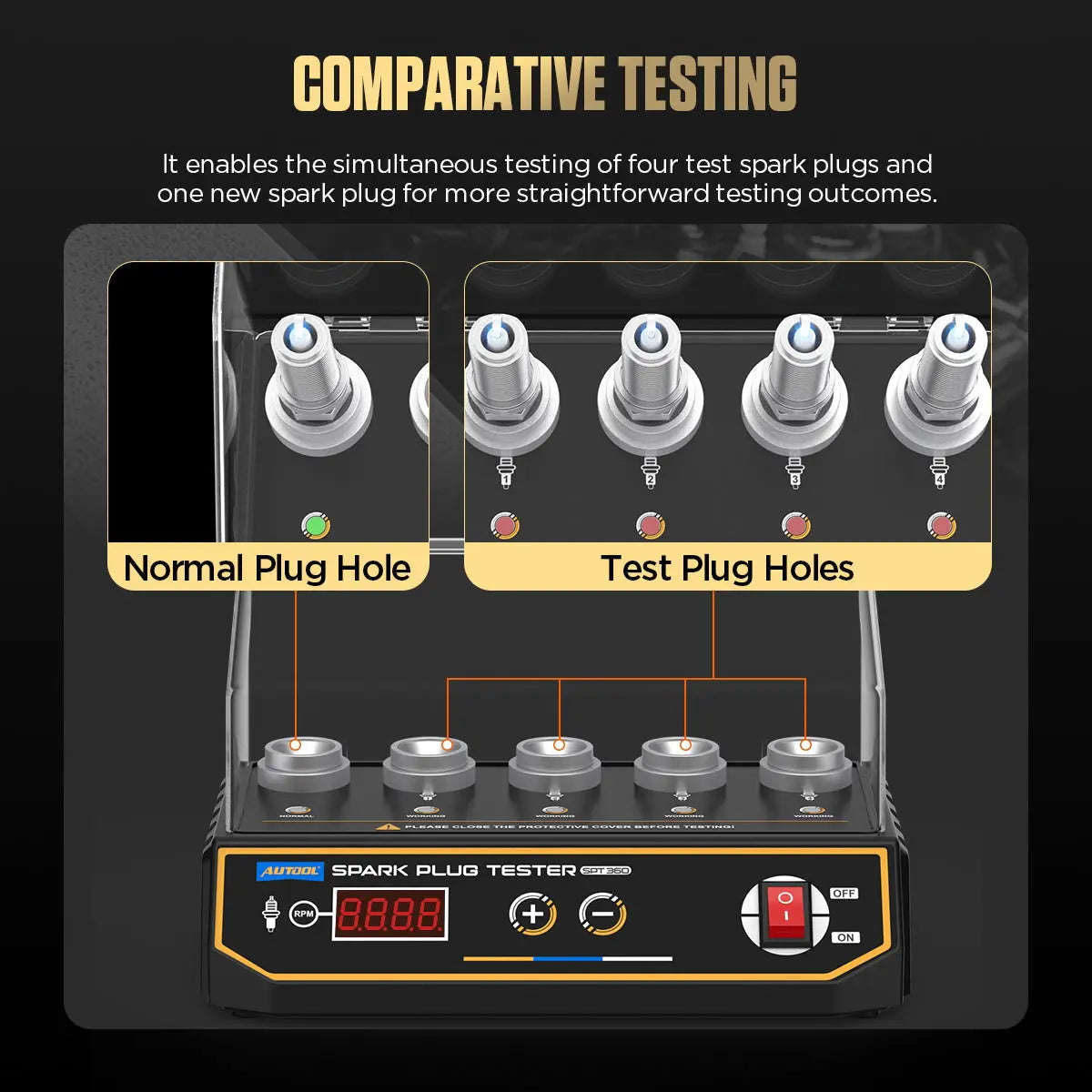 AUTOOL SPT360 Car Spark Plug Tester Ignition Testers Automotive Diagnostic Tool Five Hole Spark Plug Flashover Analyzer 110/220V Autool