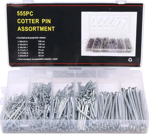 555Pcs Split Pin Heavy Duty Zinc Plated Cotter Pin Assortment Kit