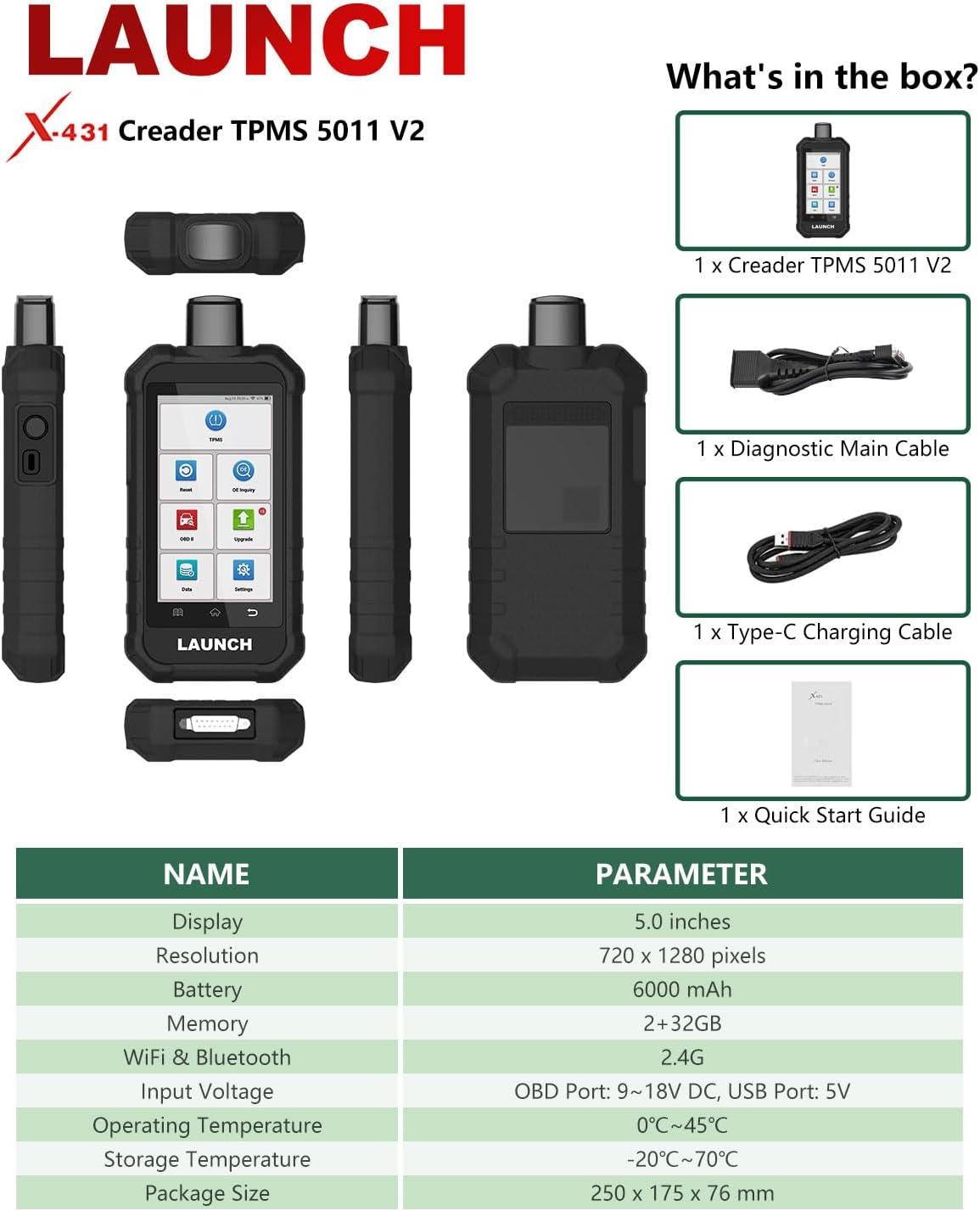 LAUNCH CRT 5011 V2.0 Tire Pressure Sensor Programing Diagnosis TPMS Relearn Tool LAUNCH
