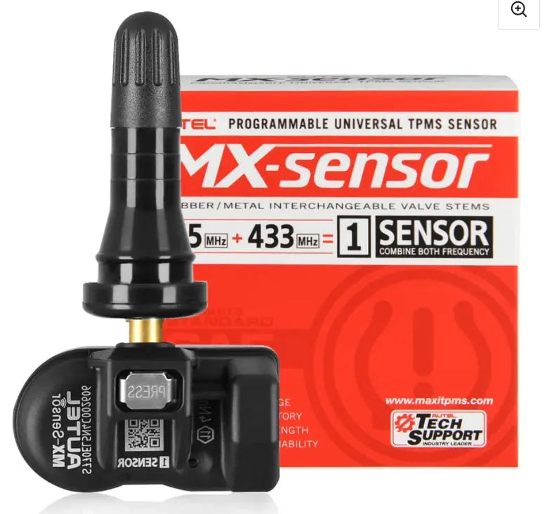 Autel MaxiTPMS 315MHz/433MHz 2 in 1 with TPMS Tool MX-Sensor Programmable fit Tire Pressure Monitoring OEM TPMS Sensors Press-in Metal Valves,Pack of 4PC Sensors Autel