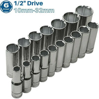 Blue Point 1/2 Long Tube Sockets 10mm-32mm - FairTools Blue Point 1/2 Long Tube Sockets 10mm-32mm