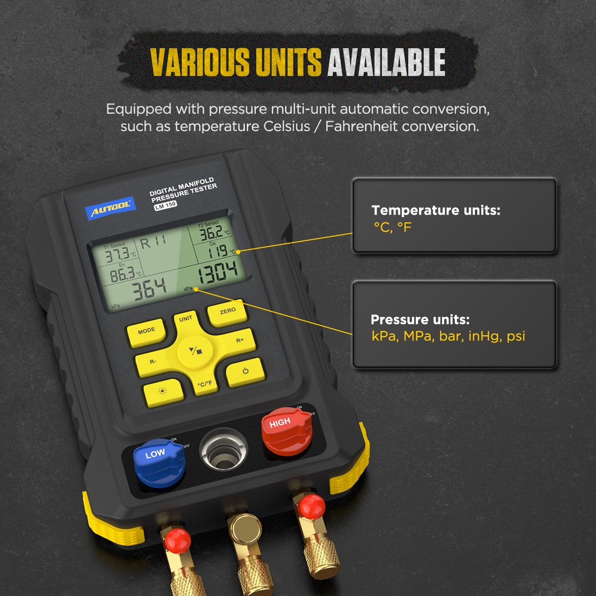 AUTOOL LM150 Digital 3 Way Full Kit Auto A/C Pressure Gauges Refrigerant Manifold Gauge Manometer Autool