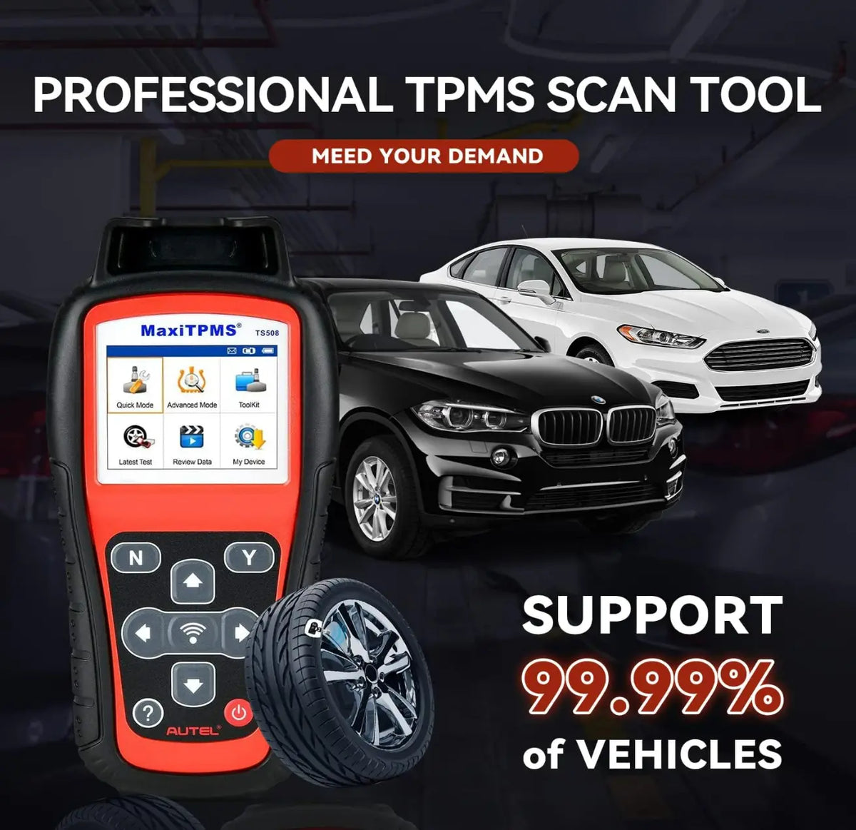 Autel MaxiTPMS TS508WF Relearn Tool (Original 2023 Newest), Program MX-Sensors(315/433 MHz), Activate/Relearn All Sensors, TPMS Reset, Read/Clear TPMS DTCs, Key Fob Testing - FairTools