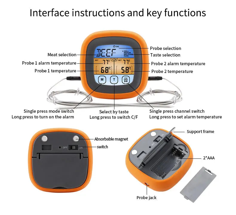 Double Probe BBQ Thermometer Food Meat Temperature Measurement Tool ThermoPro