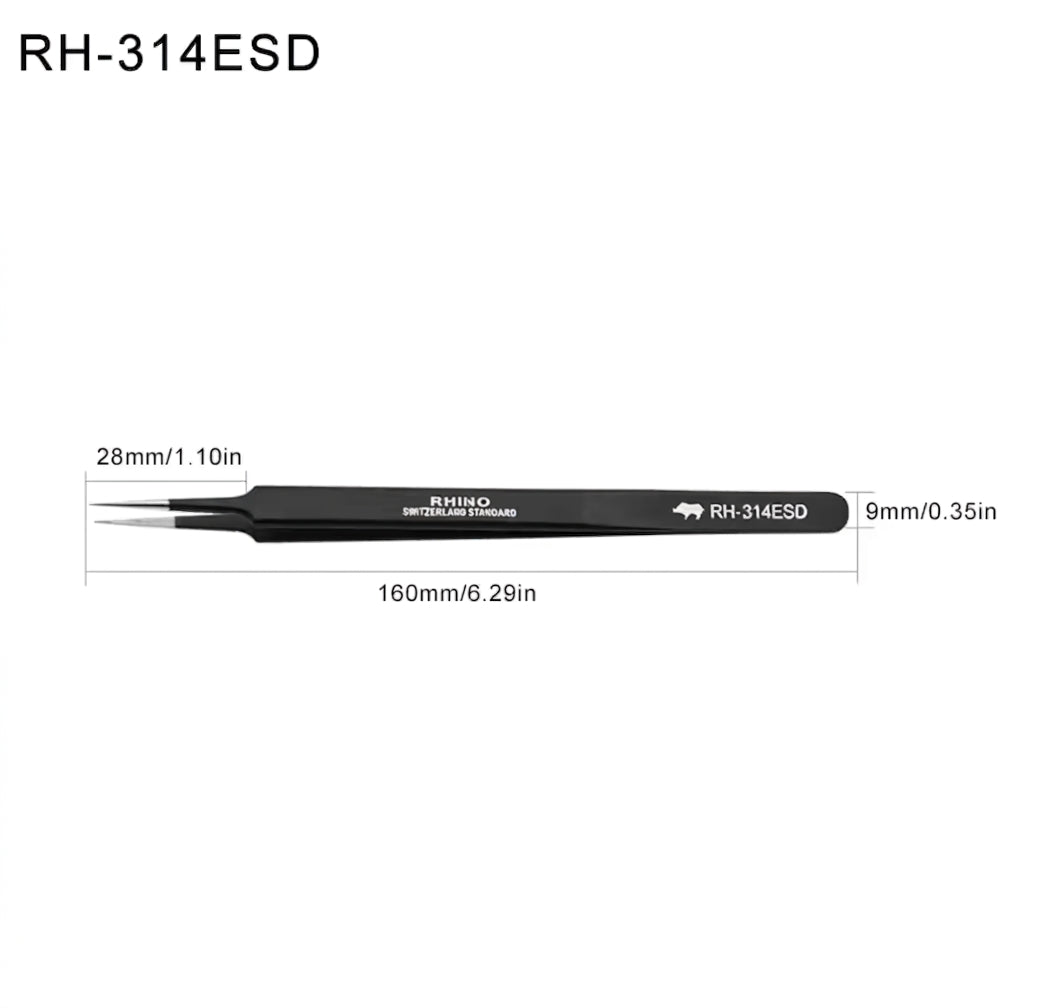 RHINO RH TS ESD Anti-Static High-Precision Super Hard Tweezers (Matte Black) FairTools