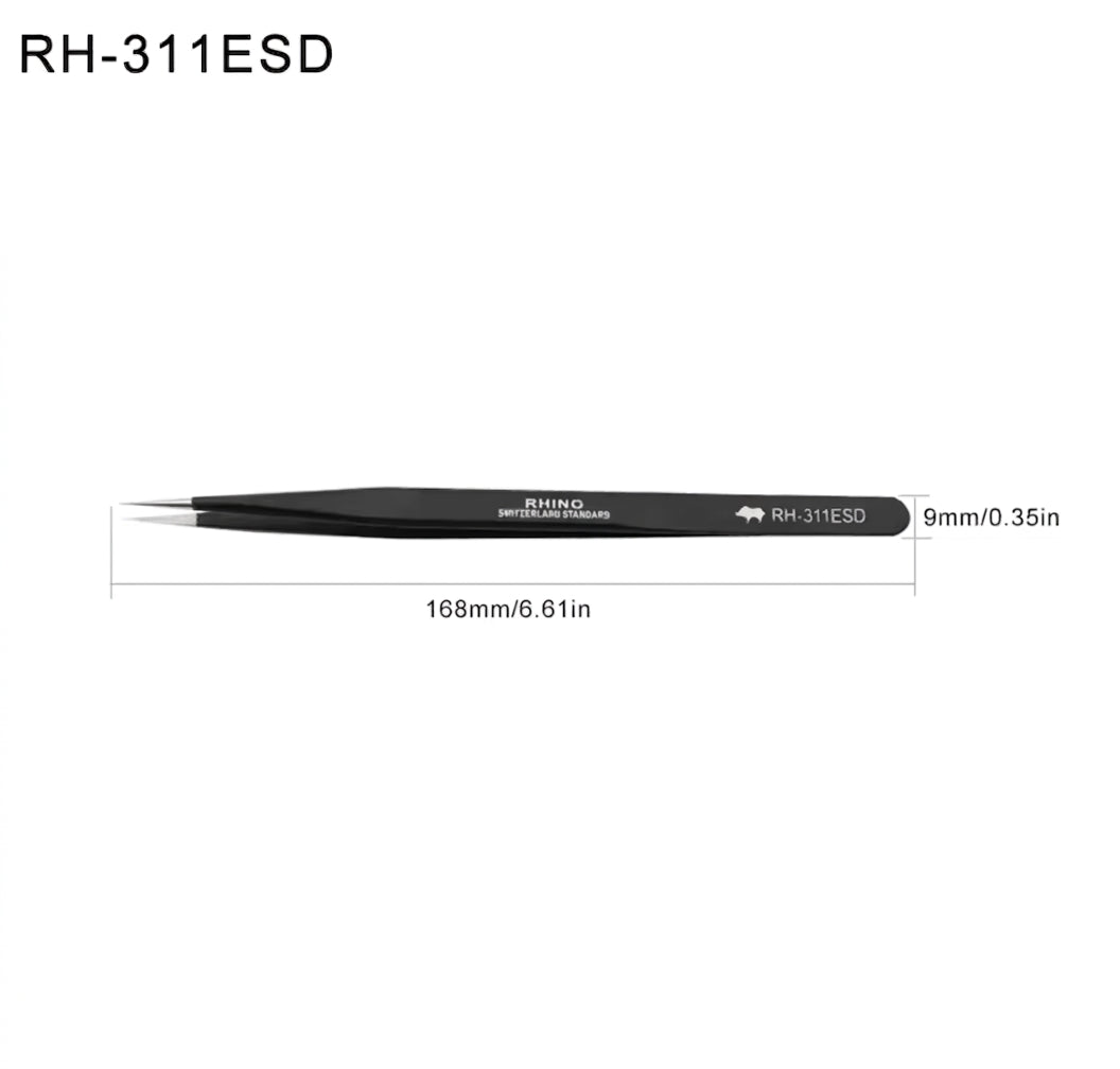 RHINO RH TS ESD Anti-Static High-Precision Super Hard Tweezers (Matte Black) FairTools