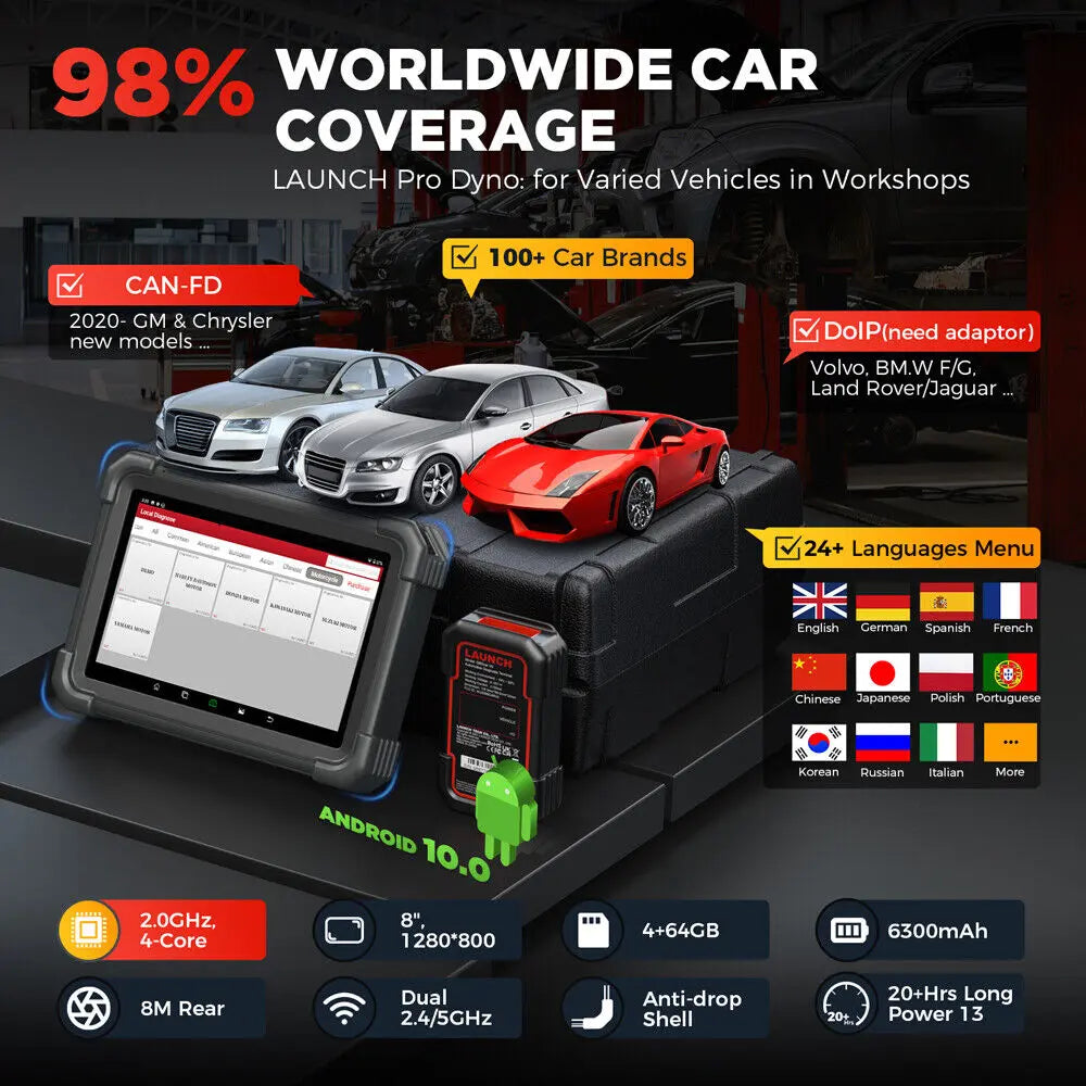 LAUNCH X431 PRO Dyno 8" Professional Car OBDII Full System Diagnostic Scanner - FairTools
