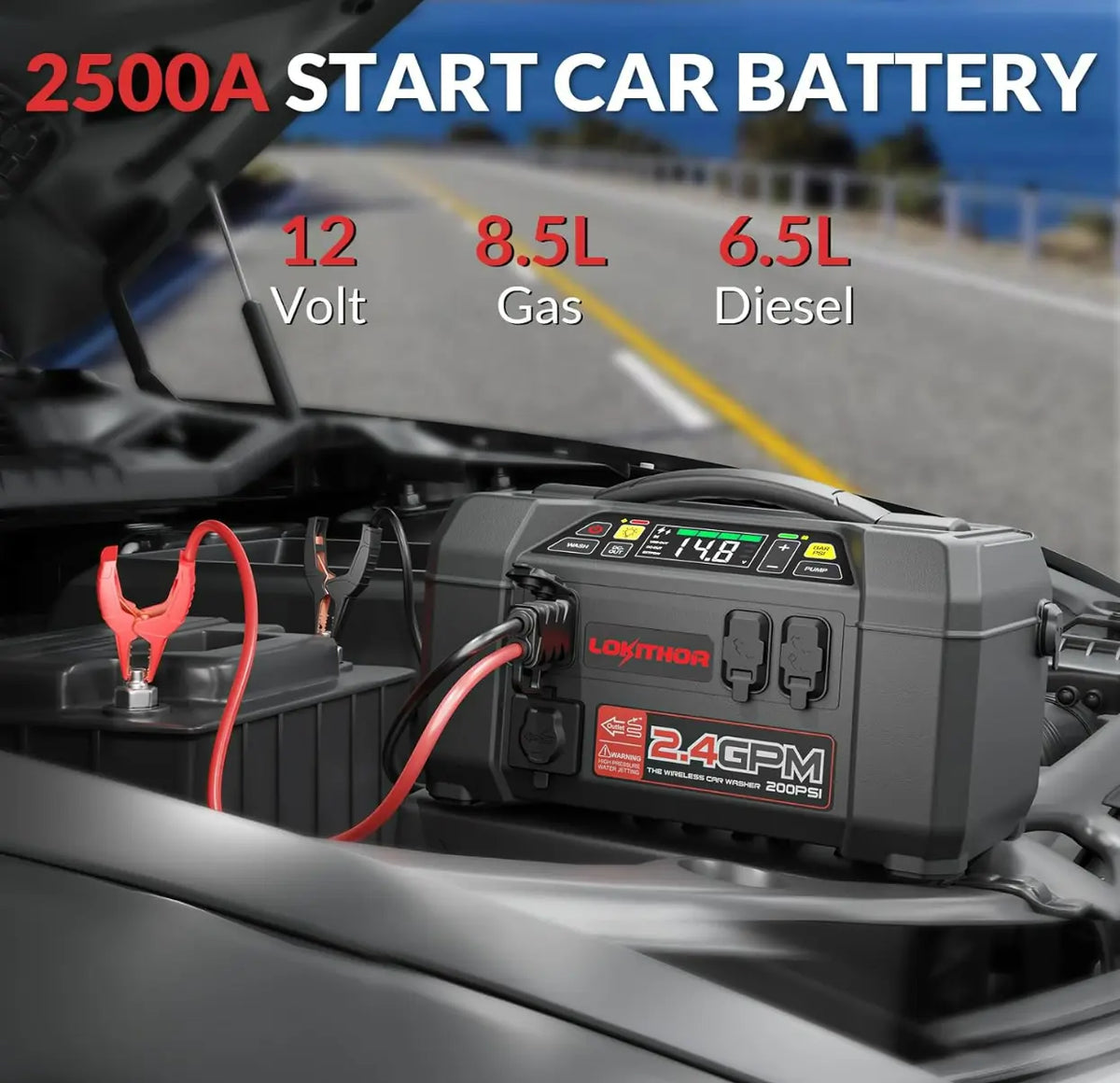 LOKITHOR Jump Starter with Air Compressor, AW401 2500A 12V Car Jump Starter Battery Pack with 150PSI Tire Inflator for Up to 8.5L Gas or 6.5L Diesel Lokithor