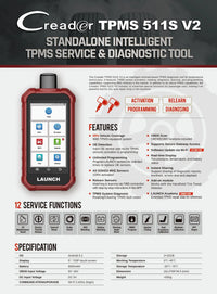 Launch Creader TPMS 511S V2 Relearn Programming Diagnostic Tool Launch