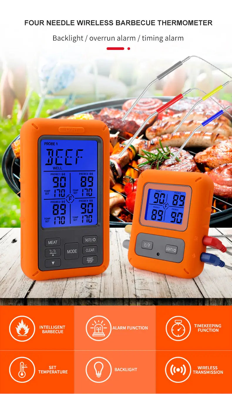 Wireless Touch Screen BBQ Food Thermometer 4 Probes Waterproof ThermoPro