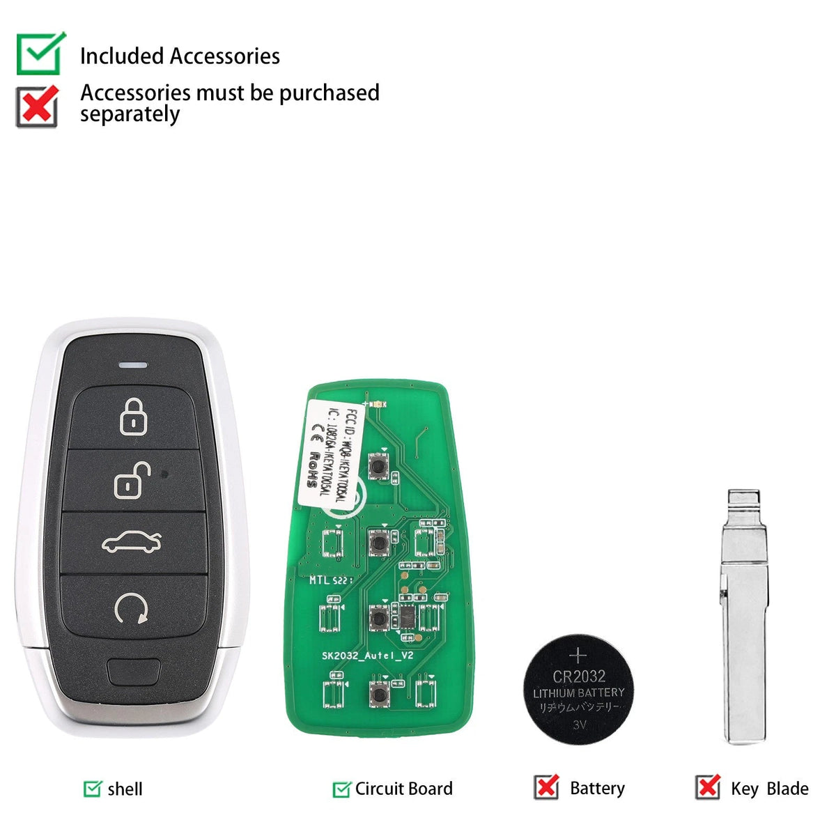 AUTEL IKEYAT004EL 4 Buttons Independent Universal Smart Key 5Pcs/Set Autel